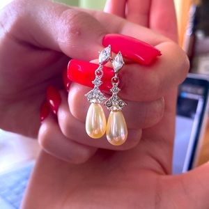 Pearl and rhinestone earrings